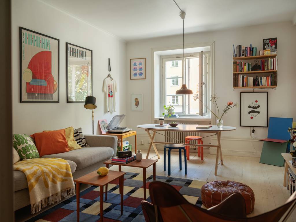 salon deux-pièces 42m2 décoration colorée et vintage