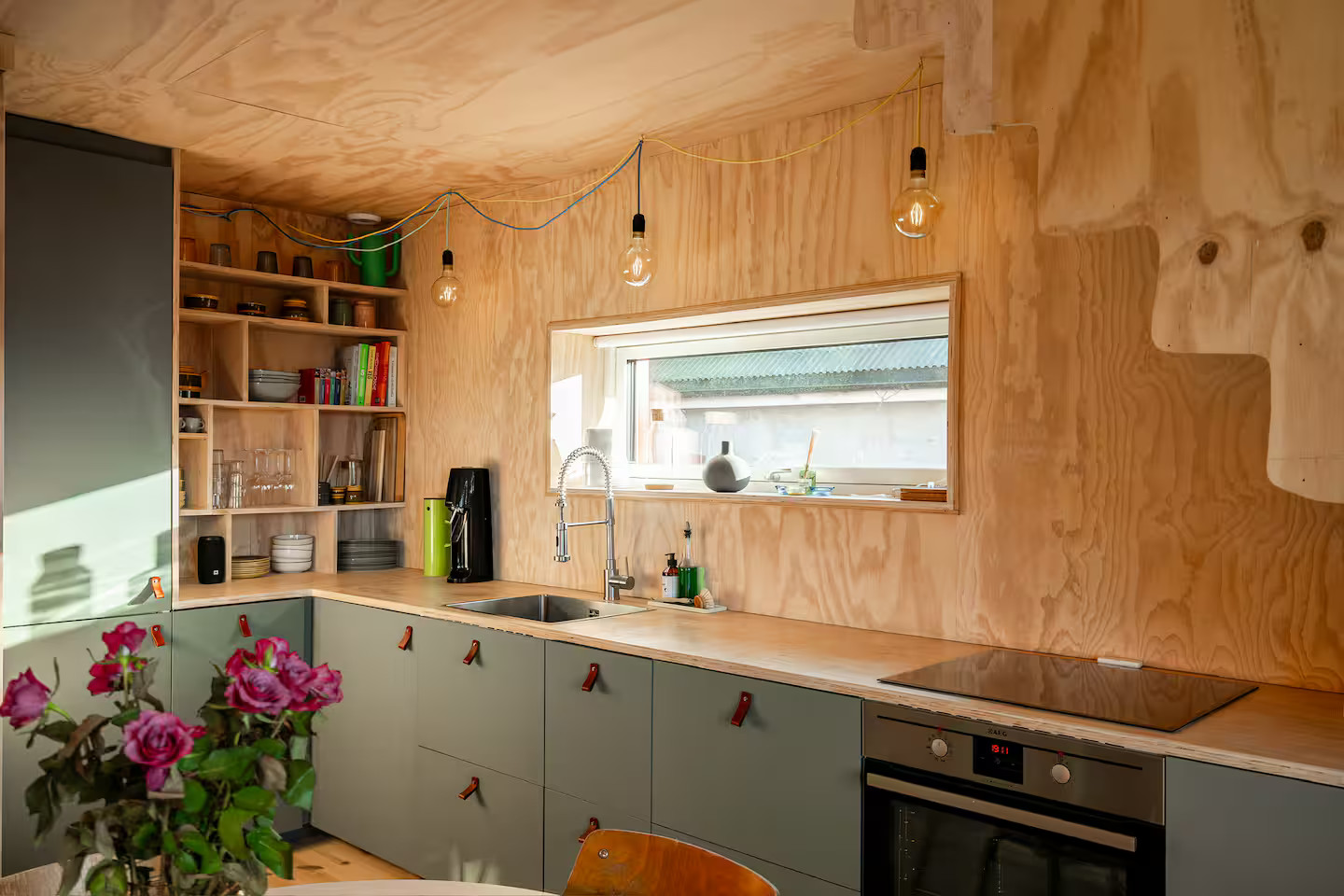 cuisine verte et bois petite maison 40m2 sur le toit Oslo
