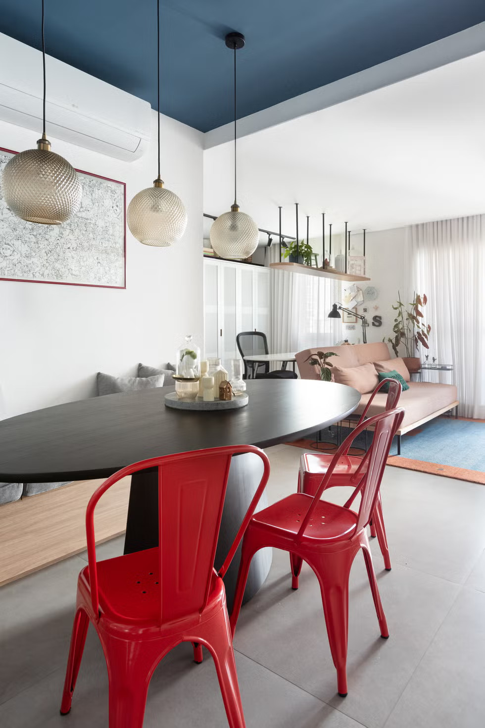 salon et salle à manger décoration vintage appartement 70m2