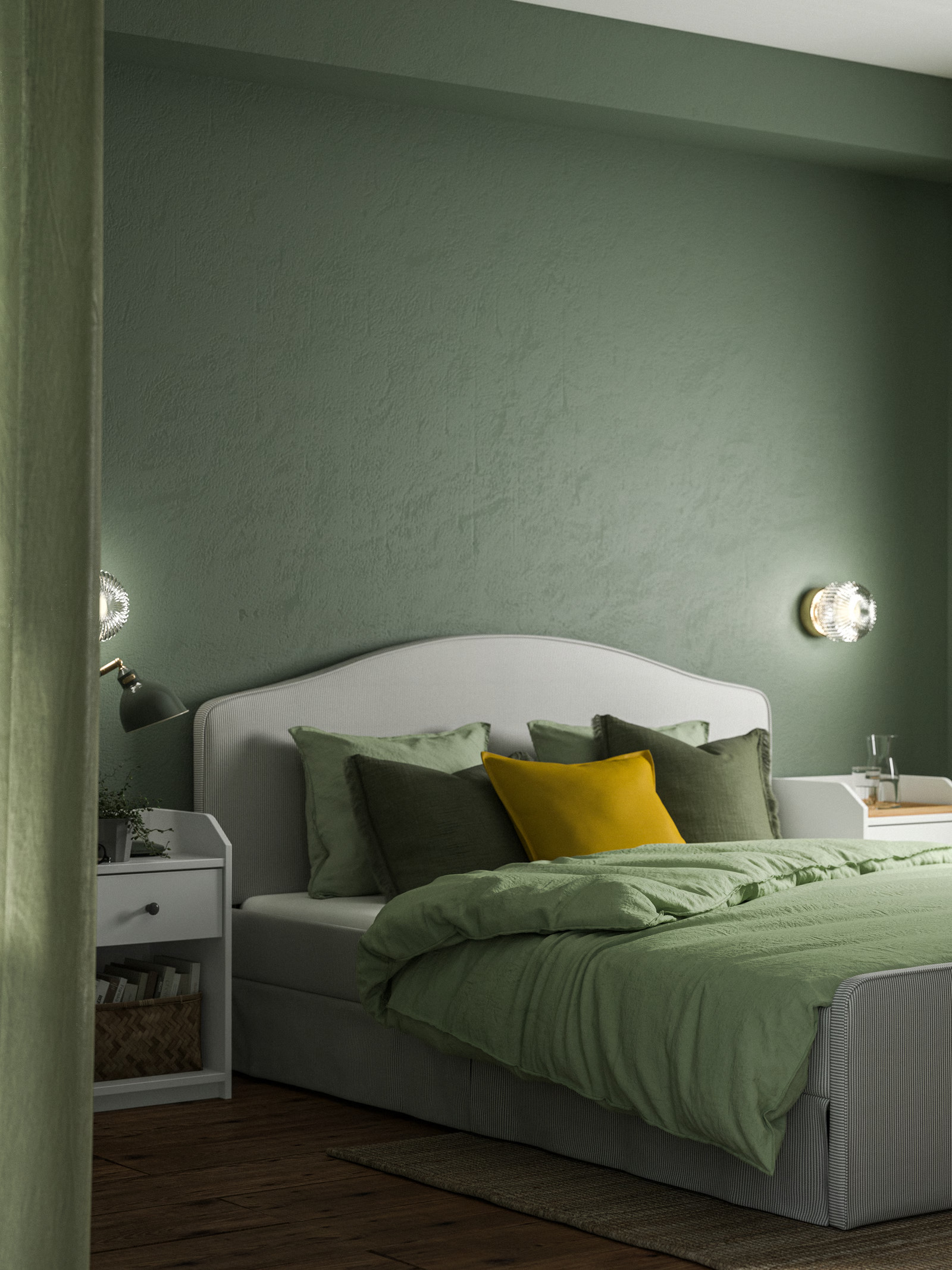 chambre mur vert lit IKEA chambre mur vert lit IKEA