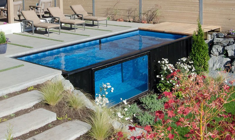 jardin avec piscine container