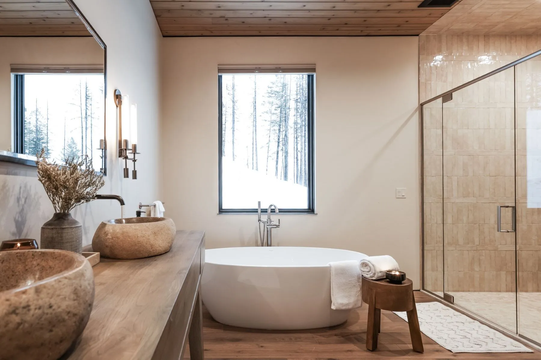 salle de bain contemporaine bois et vasques pierre salle de bain contemporaine bois et vasques pierre