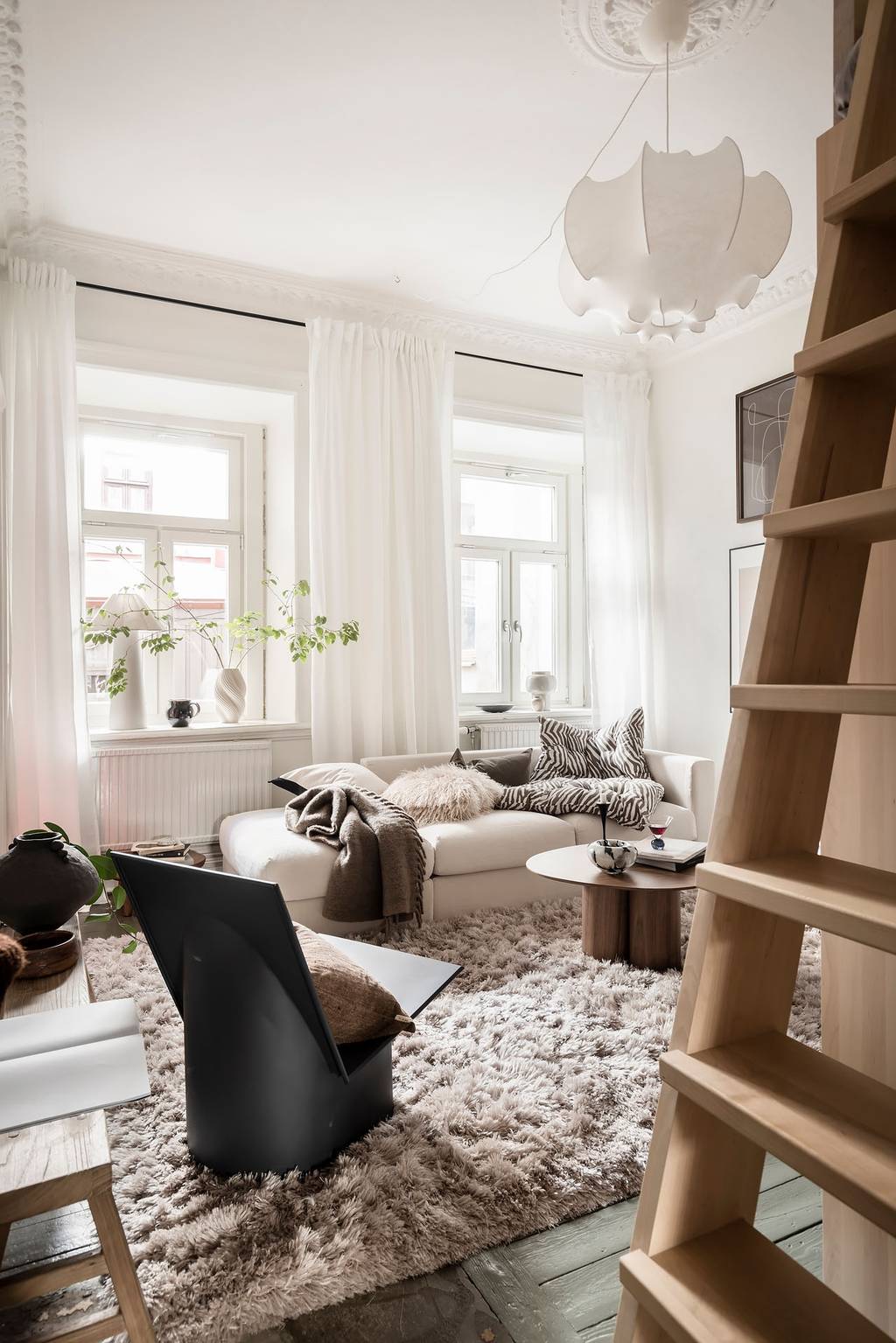 salon studio 35m2 décoration naturelle et scandinave