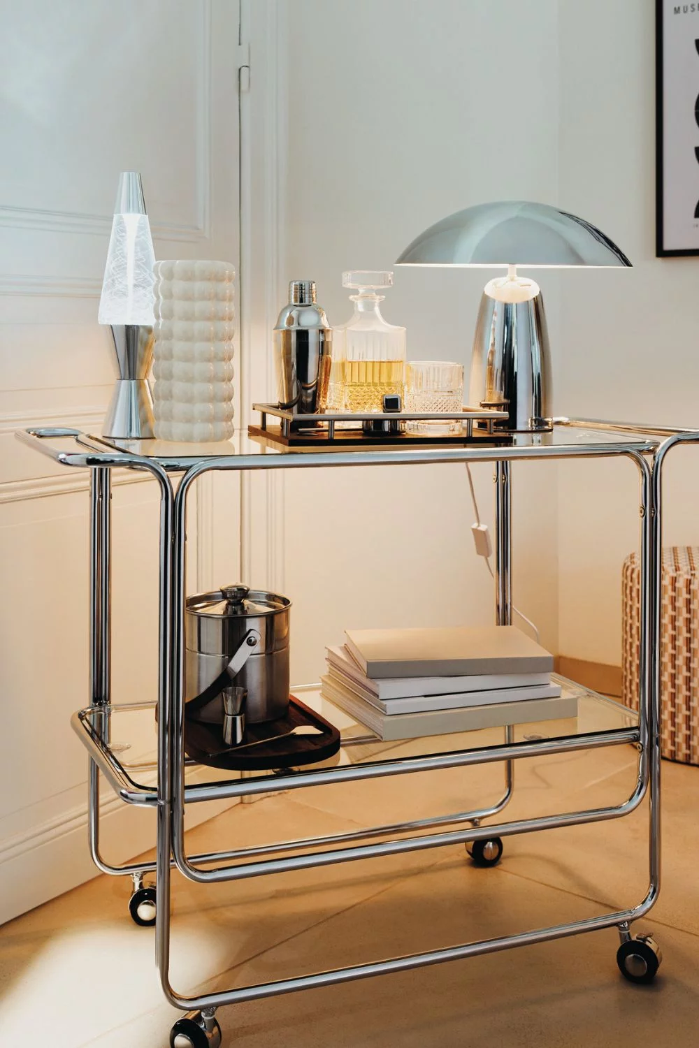 desserte chrome et verre nouvelle collection Atmosphera automne/hiver 2025/2026 desserte chrome et verre nouvelle collection Atmosphera automne/hiver 2025/2026