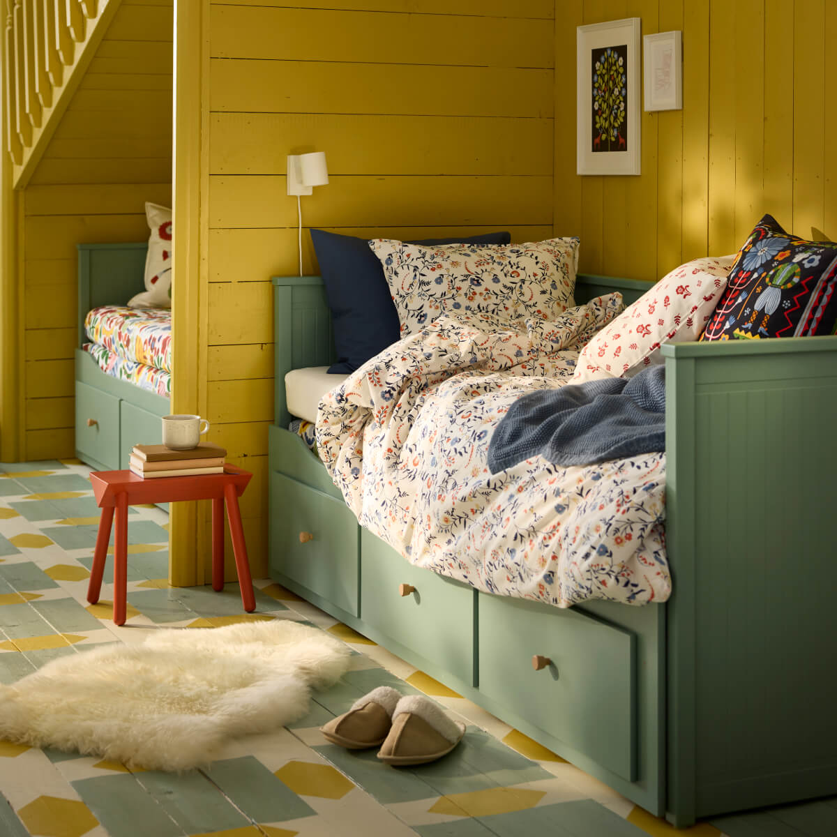 chambre jaune et verte enfants