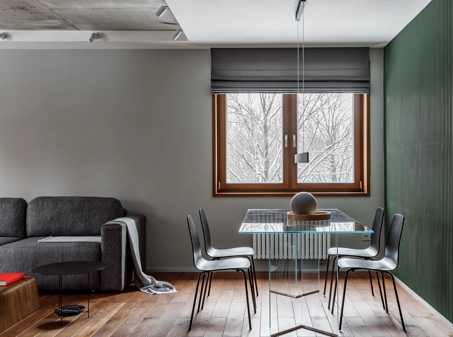 salon et salle à manger mur vert décoration design