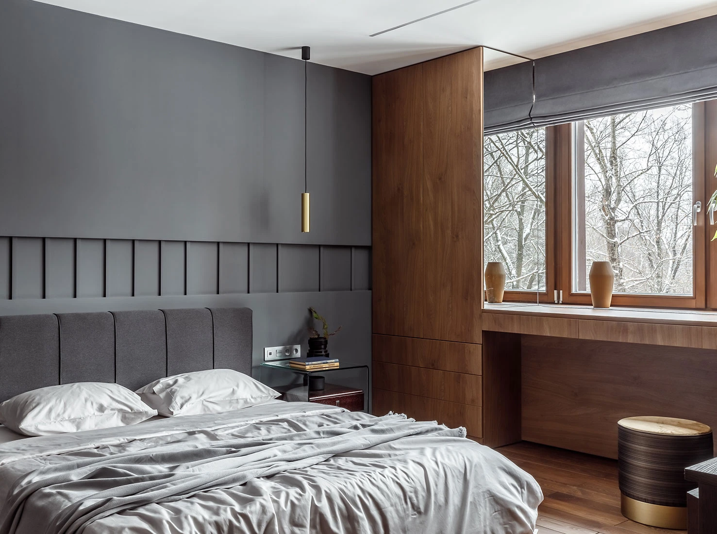 chambre grise et bois décoration design