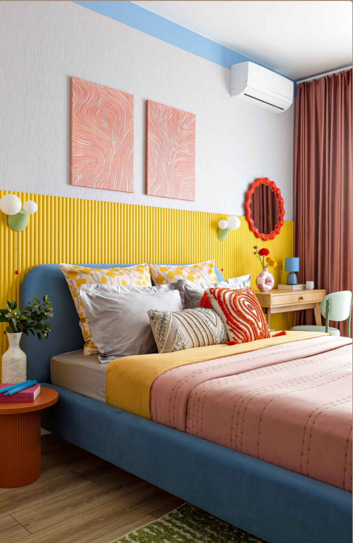 chambre petit studio 26m2 décoration colorée style Memphis chambre petit studio 26m2 décoration colorée style Memphis