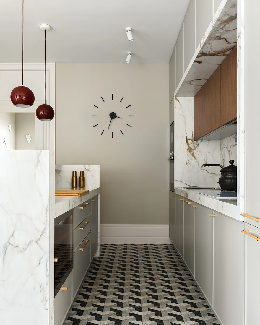 cuisine design marbre sol carreaux de ciment décoration contemporaine