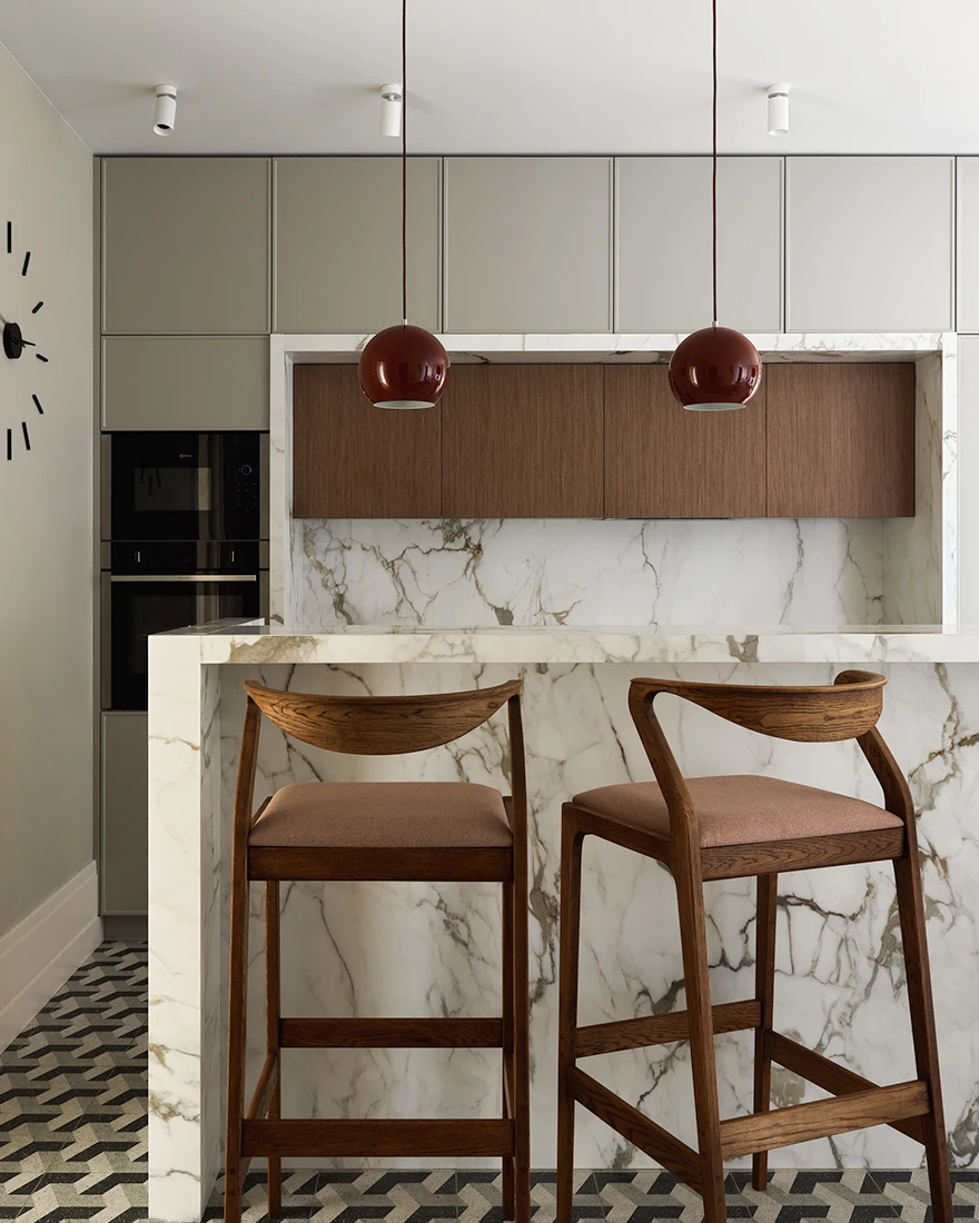 cuisine design marbre sol carreaux de ciment décoration contemporaine