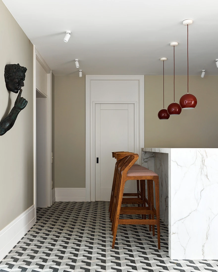 cuisine design marbre sol carreaux de ciment décoration contemporaine