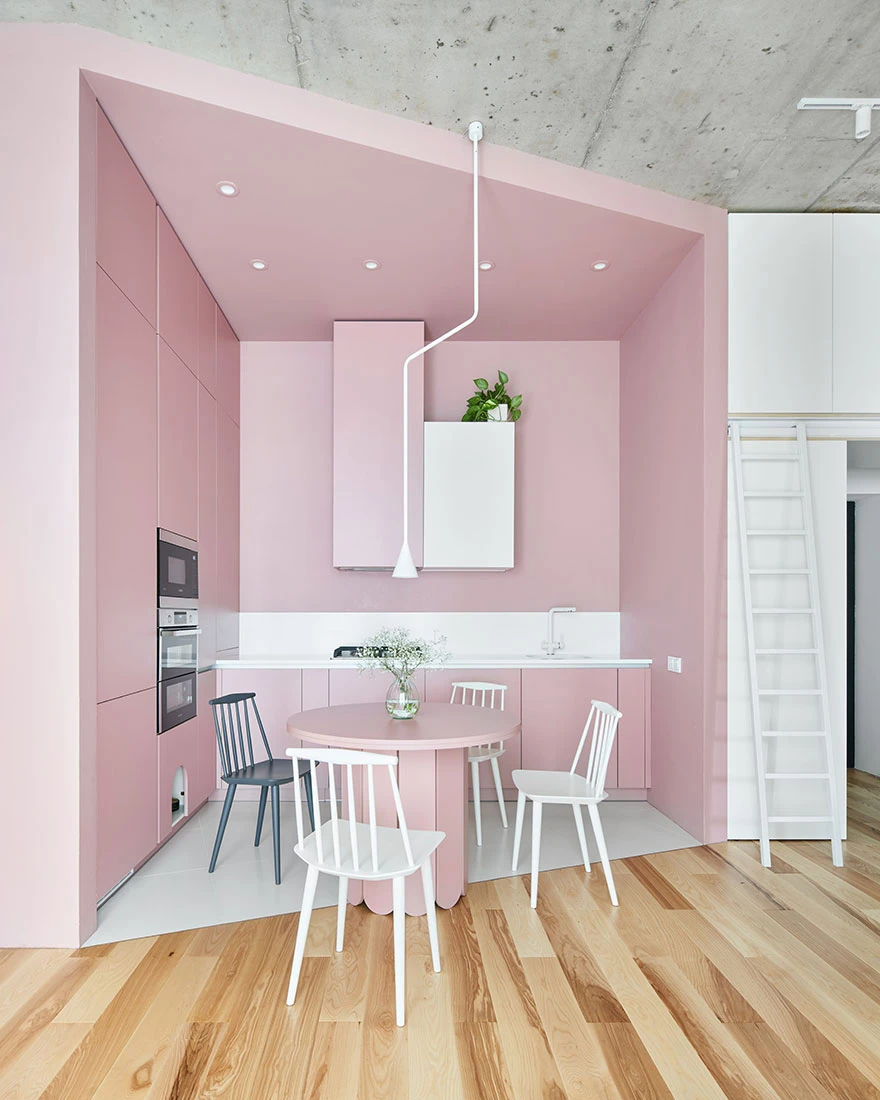 cuisine rose deux-pièces design 43m2 cuisine rose deux-pièces design 43m2