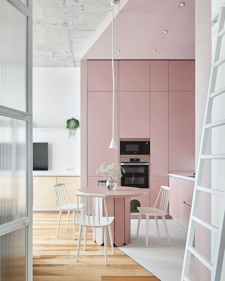 cuisine rose deux-pièces design 43m2 cuisine rose deux-pièces design 43m2