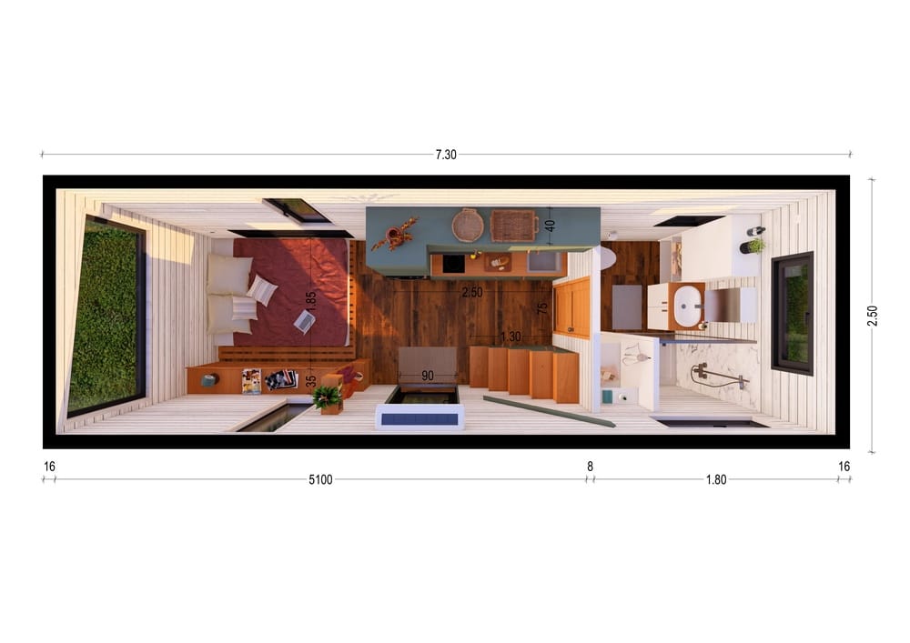 plan 2D tiny house 19m2 Tiny Getaway Eco Tiny House plan 2D tiny house 19m2 Tiny Getaway Eco Tiny House
