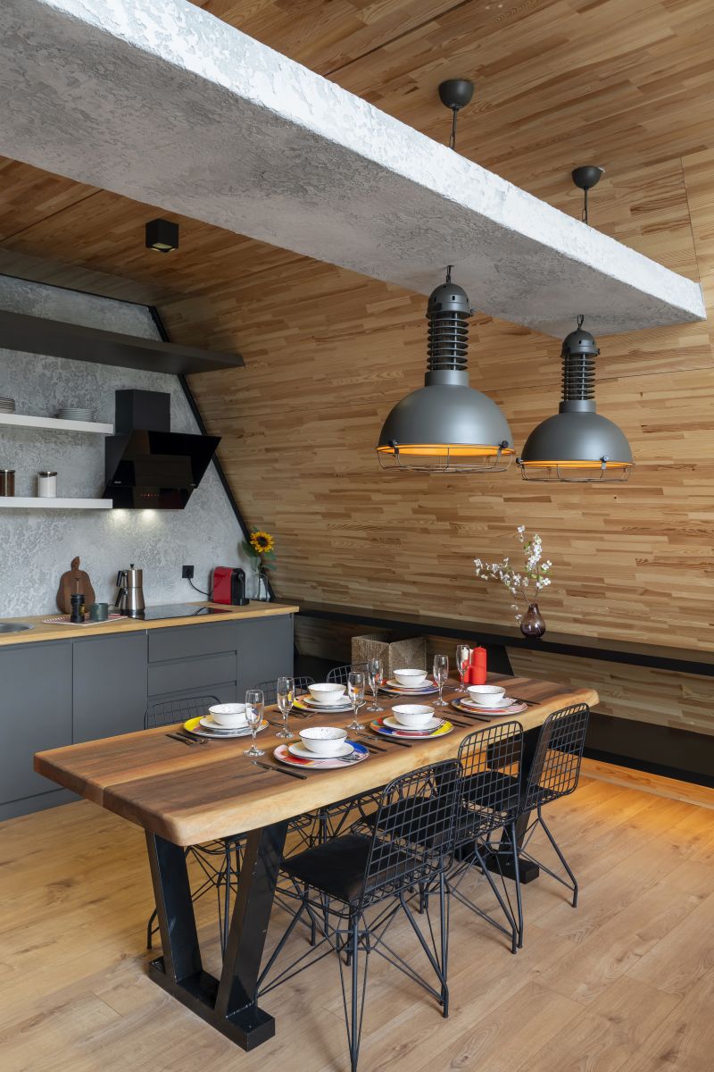 cuisine et salle à manger murs bois