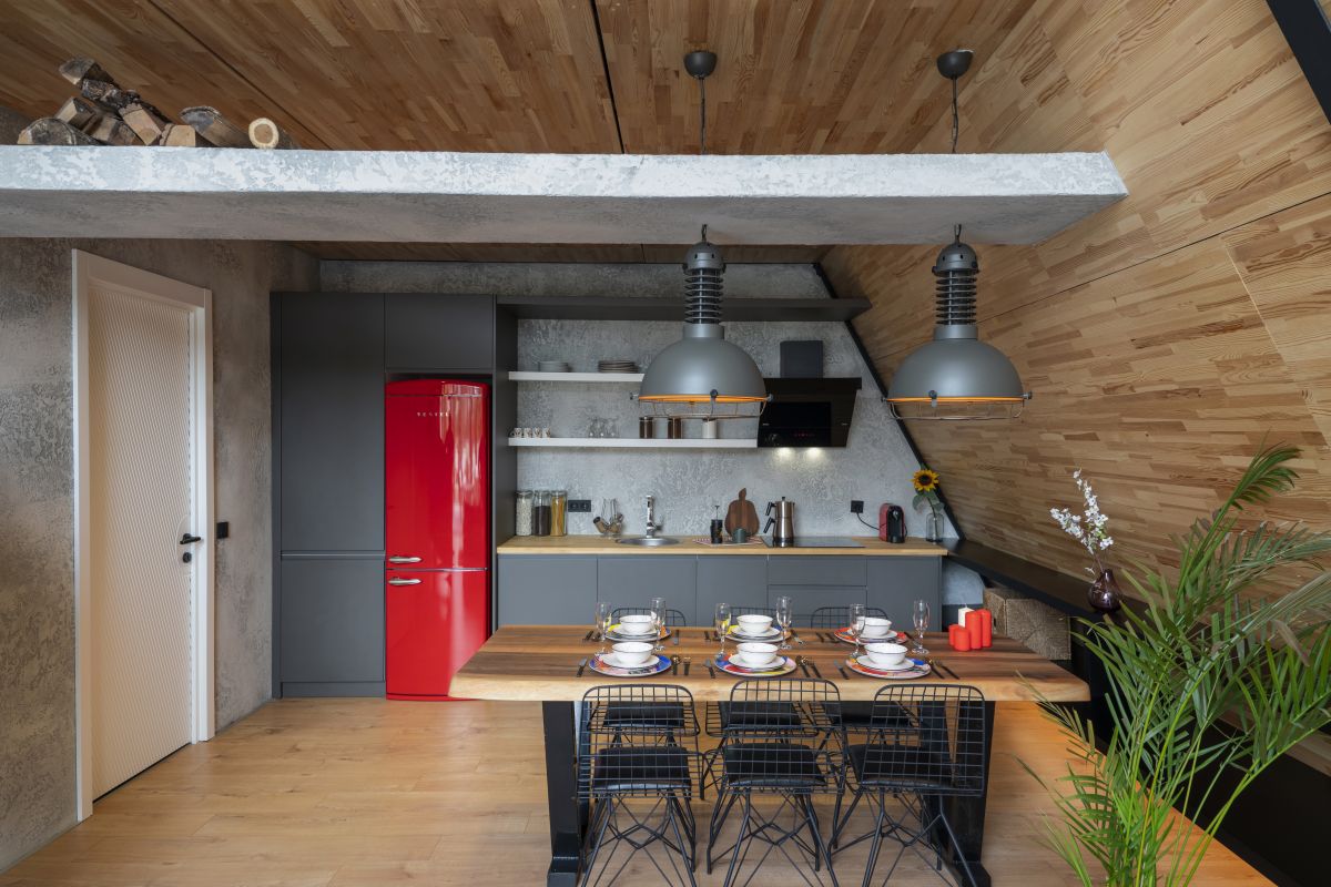 cuisine et salle à manger murs bois