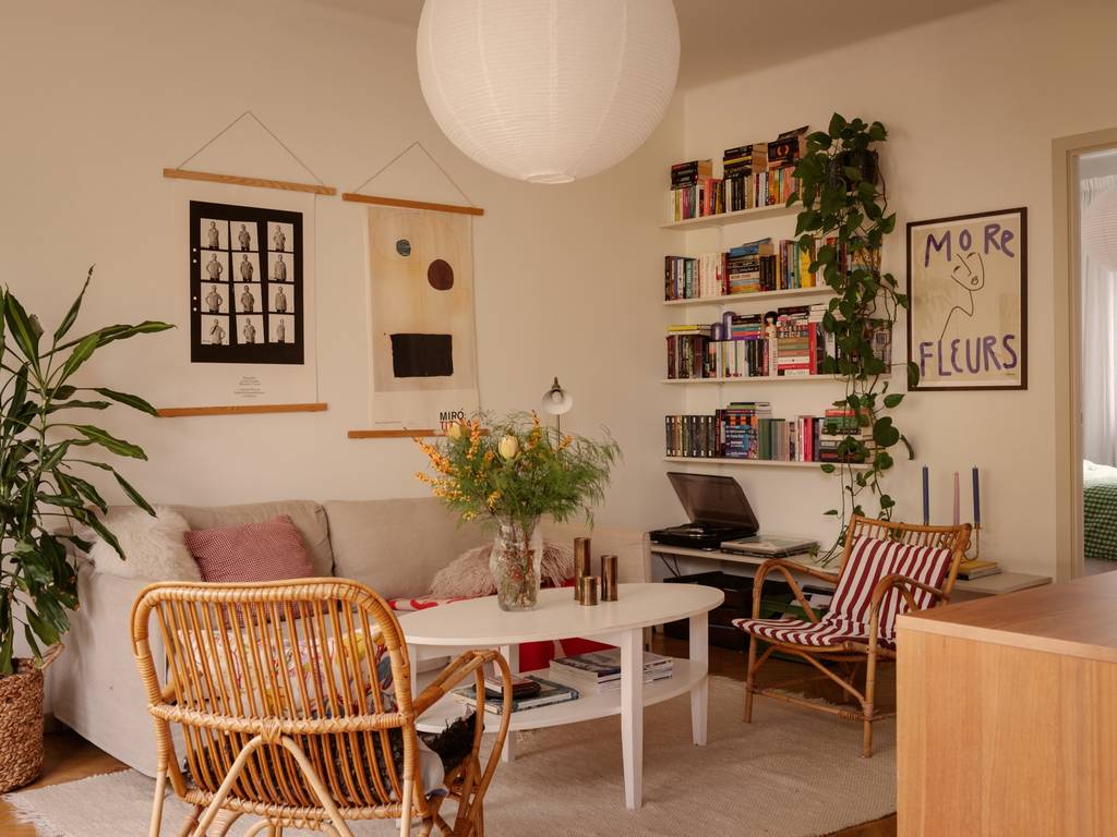 salon appartement 44m2 décoration scandinave vintage et colorée avec plantes vertes salon appartement 44m2 décoration scandinave vintage et colorée avec plantes vertes