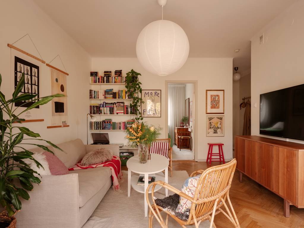 salon appartement 44m2 décoration scandinave vintage et colorée avec plantes vertes salon appartement 44m2 décoration scandinave vintage et colorée avec plantes vertes