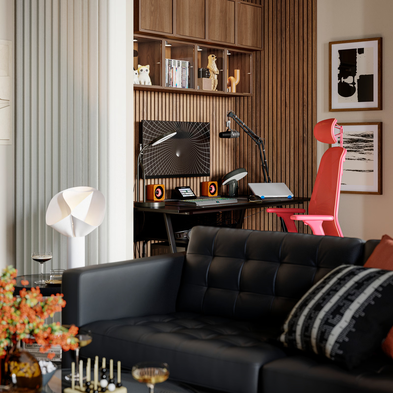 salon design IKEA style mid-century avec espace gaming salon design IKEA style mid-century avec espace gaming