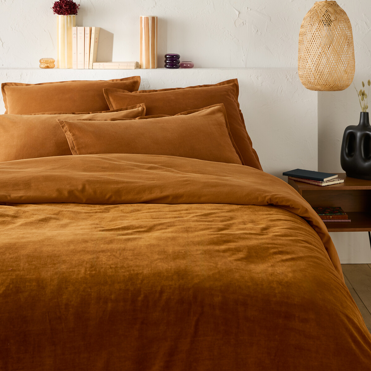 chambre La Redoute jaune moutarde housse de couette velours coton