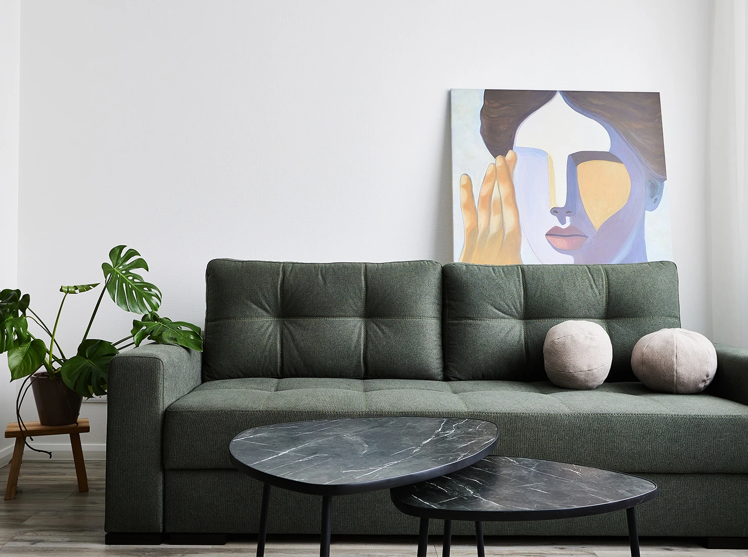 salon canapé vert design deux-pièces 51m2