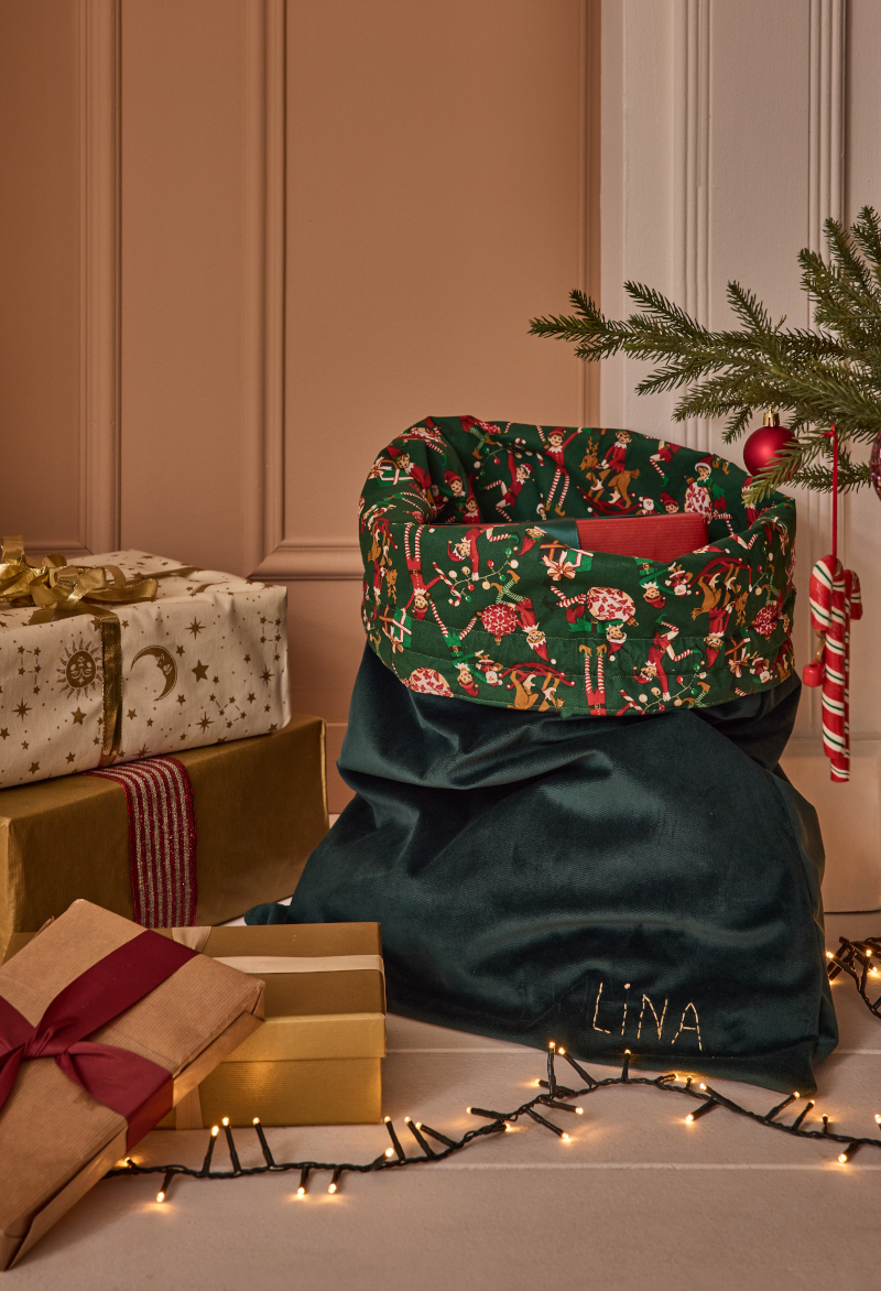 sac à jouets velours vert cuisine Mondial Tissus Noël sac à jouets velours vert cuisine Mondial Tissus Noël