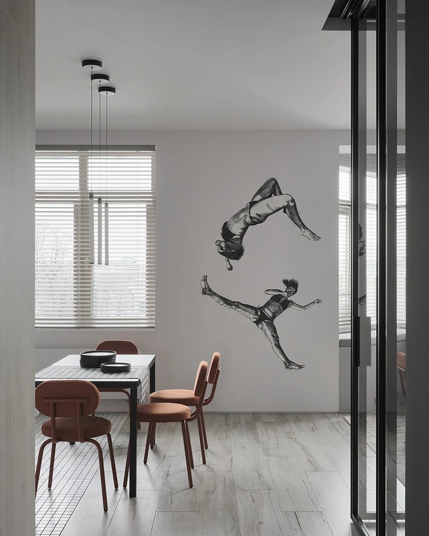 studio 50m2 avec espace chambre vitré décoration minimaliste noire et blanche studio 50m2 avec espace chambre vitré décoration minimaliste noire et blanche