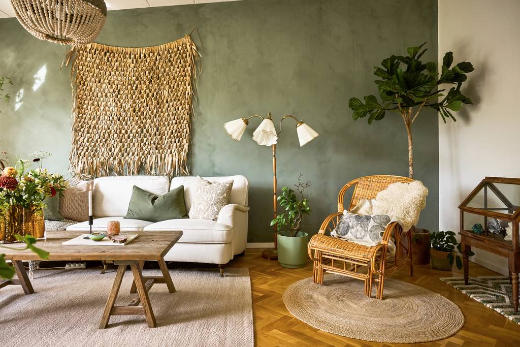 salon décoration naturelle scandinave verte