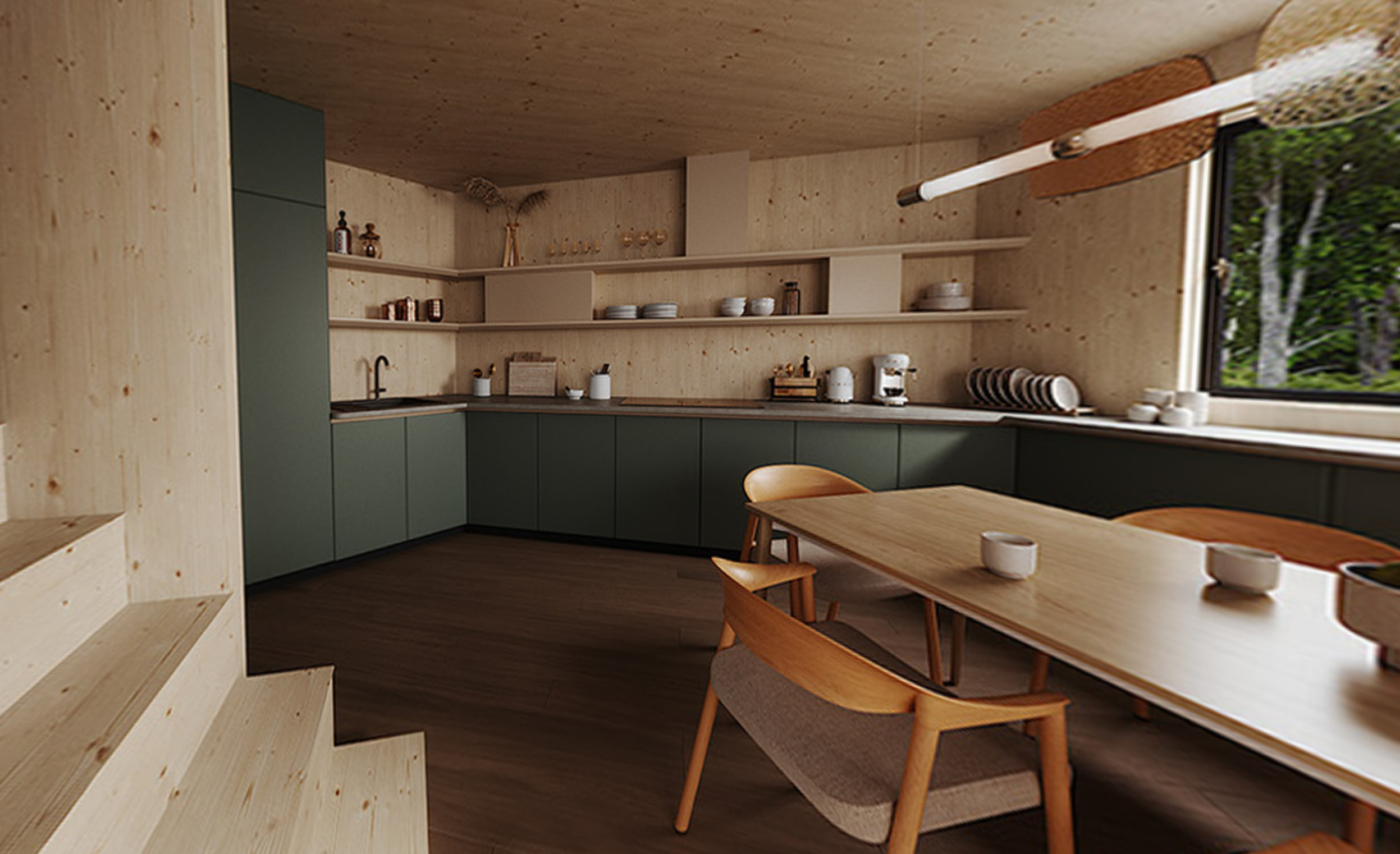 cuisine et salle à manger maison de designer de 80m2 Greenkub x Patrick Jouin