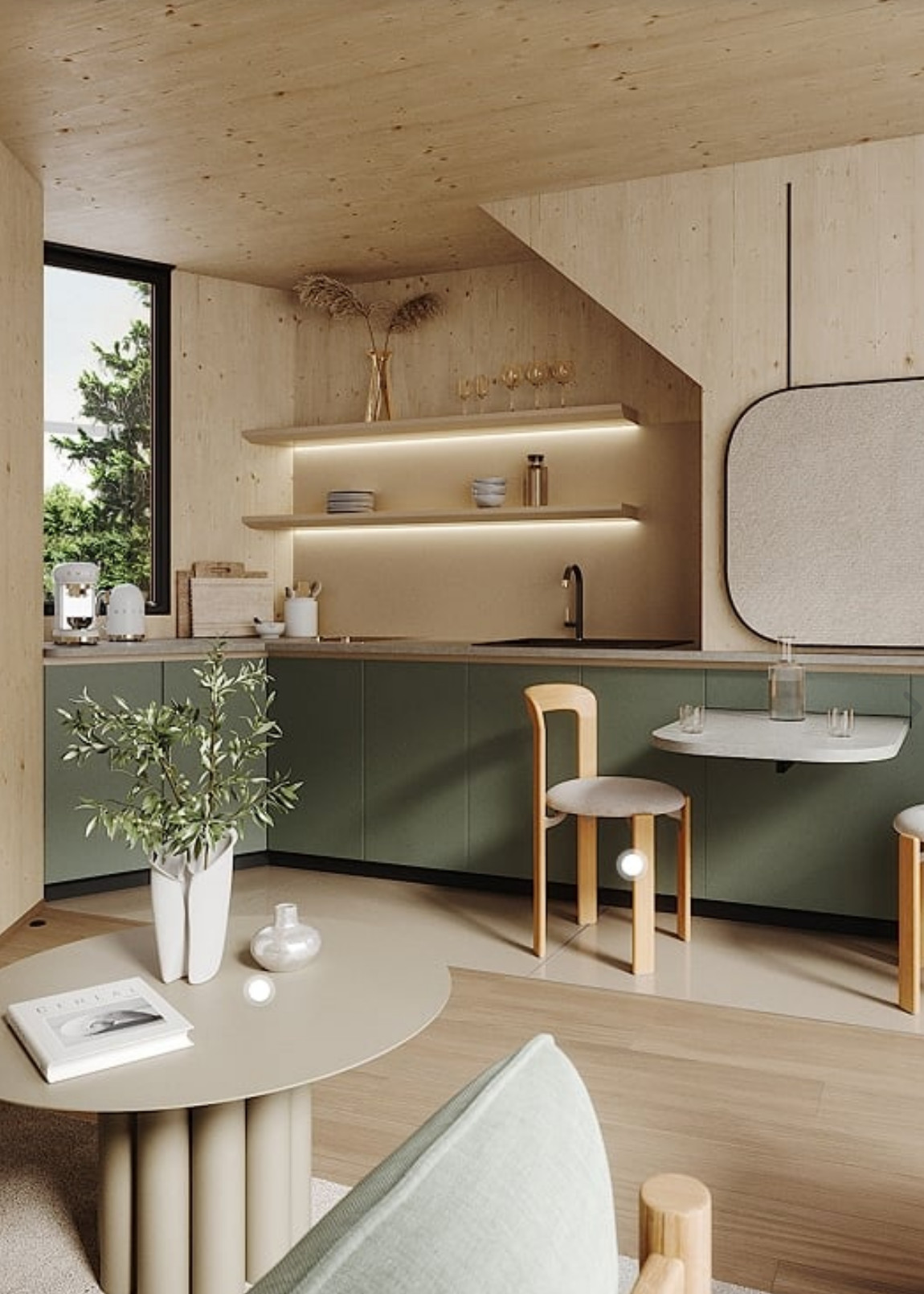 cuisine verte maison de designer de 80m2 Greenkub x Patrick Jouin