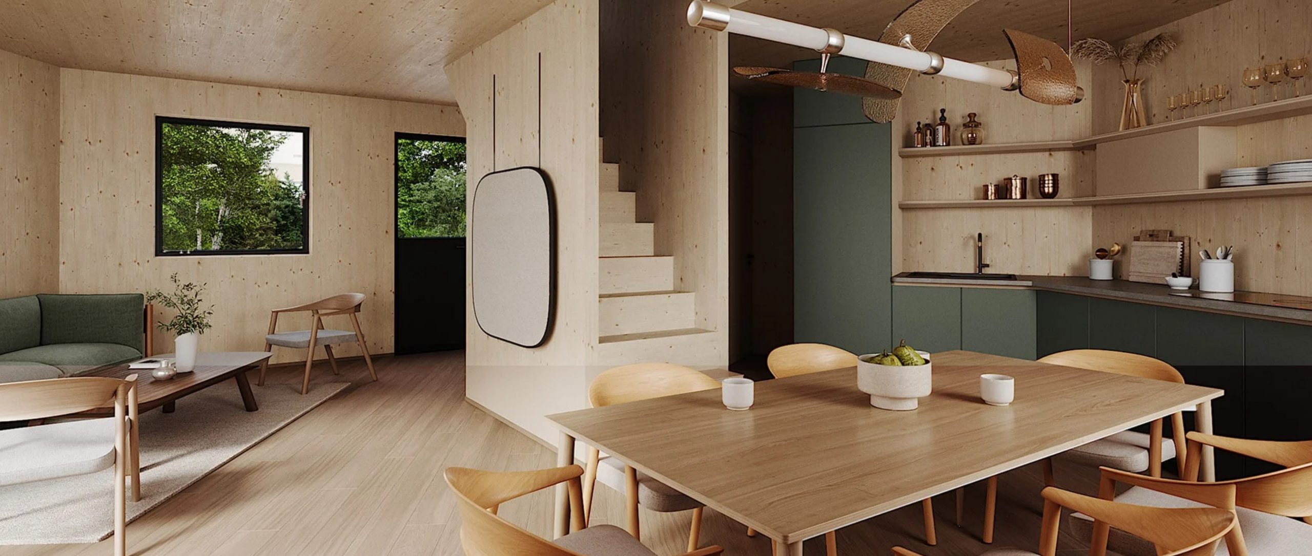 salon et cuisine décoration naturelle maison de designer de 80m2 Greenkub x Patrick Jouin