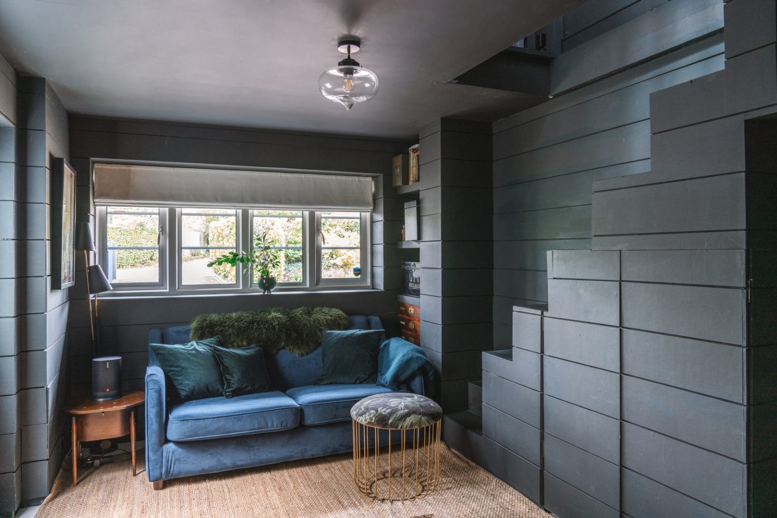 petit salon bleu et gris