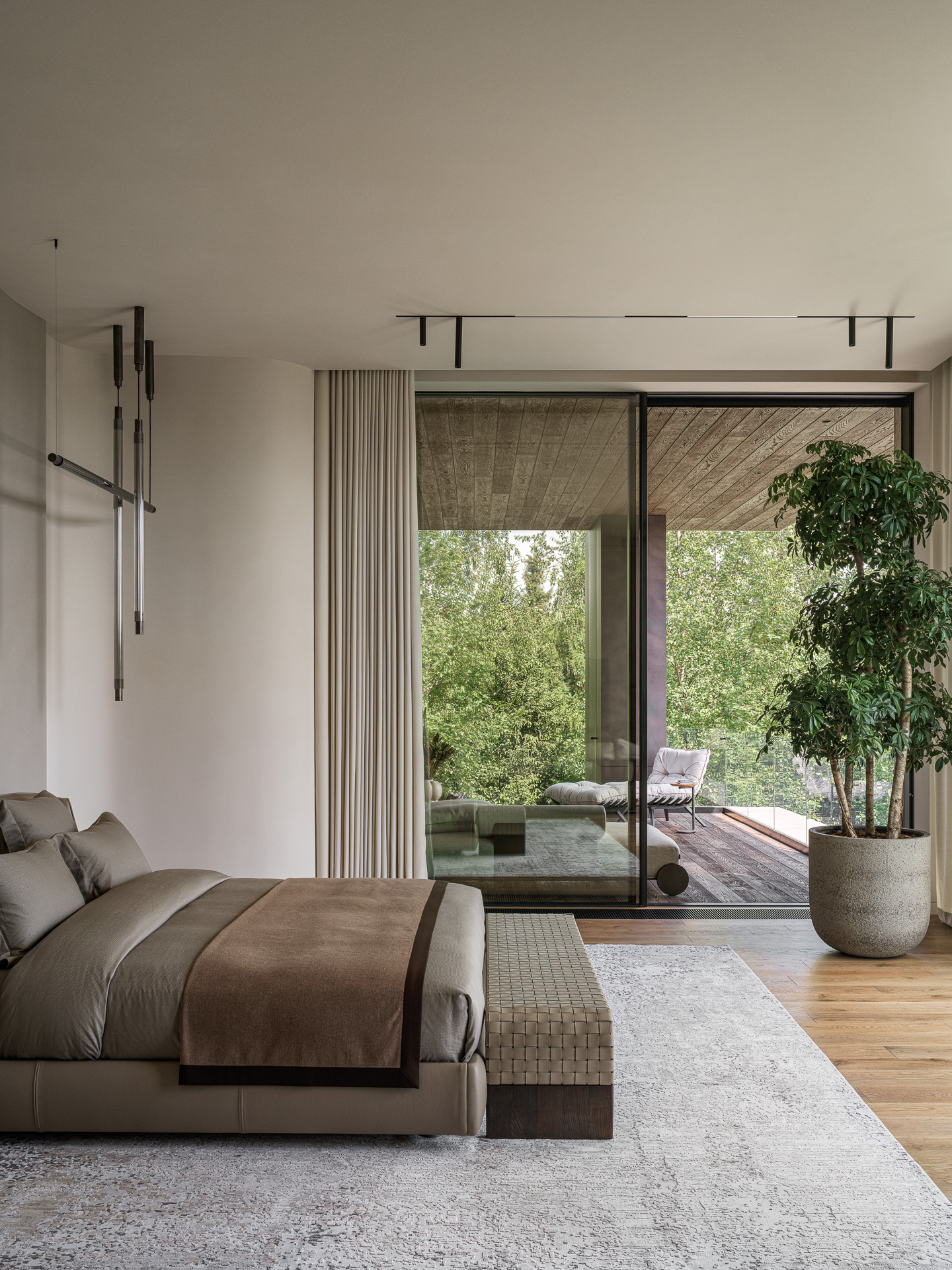 chambre avec baie vitrée décoration contemporaine