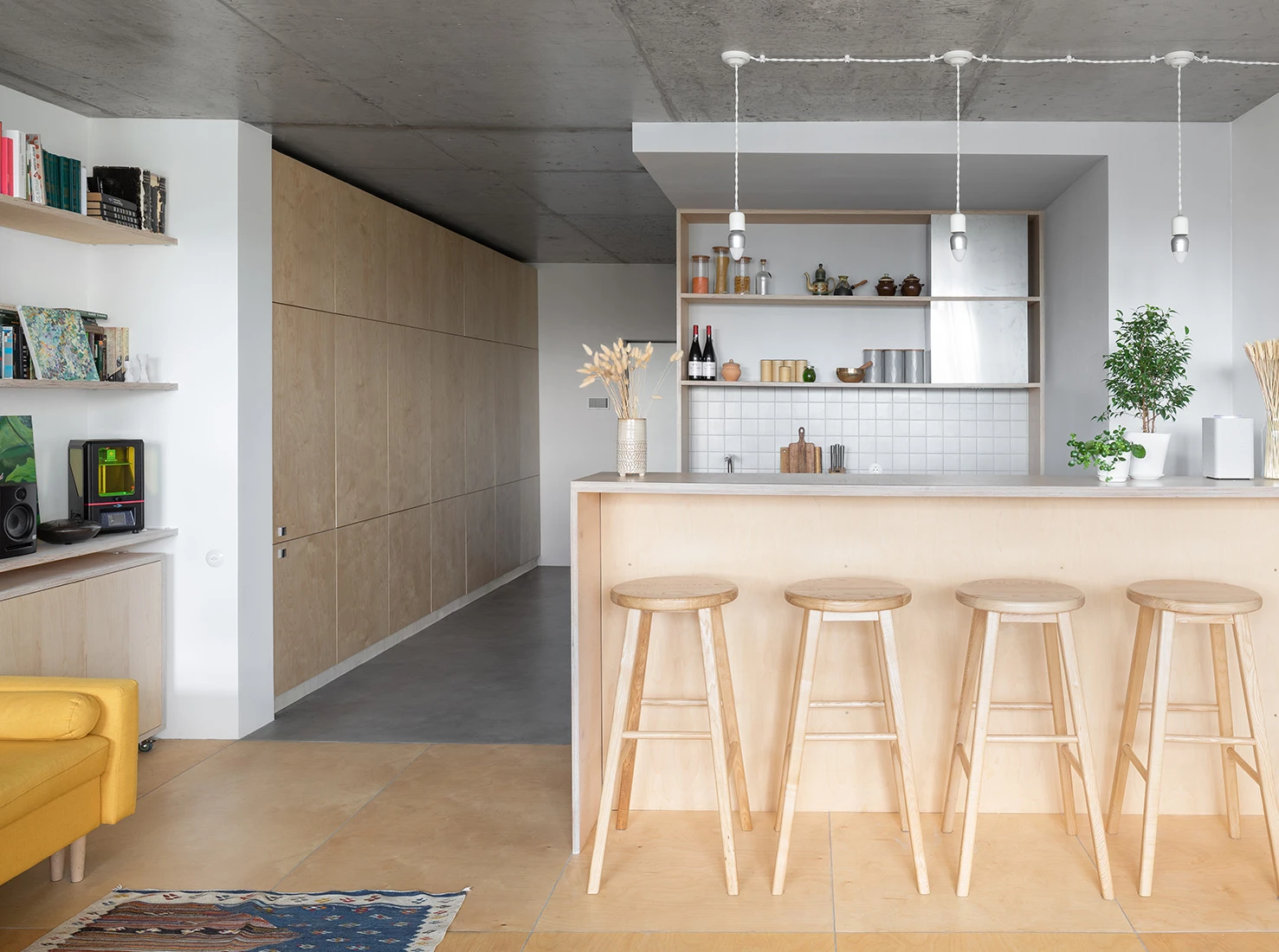 zone cuisine et salon studio 50m2