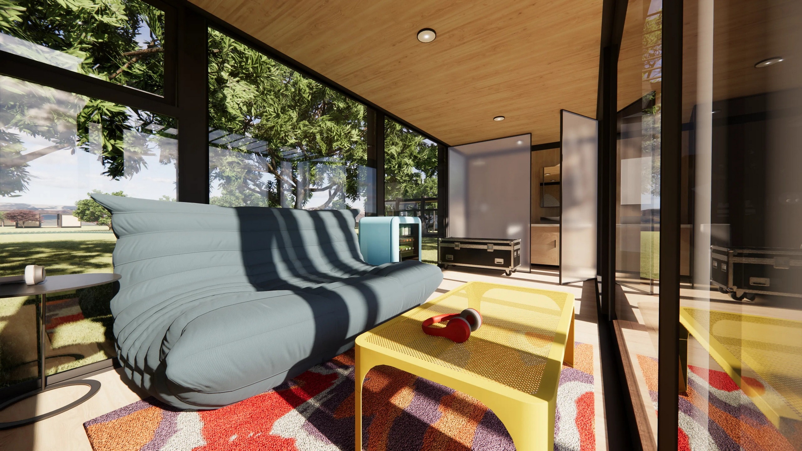 intérieur petite maison compacte 14m2 au design vitré par Elsewhere Pods intérieur petite maison compacte 14m2 au design vitré par Elsewhere Pods