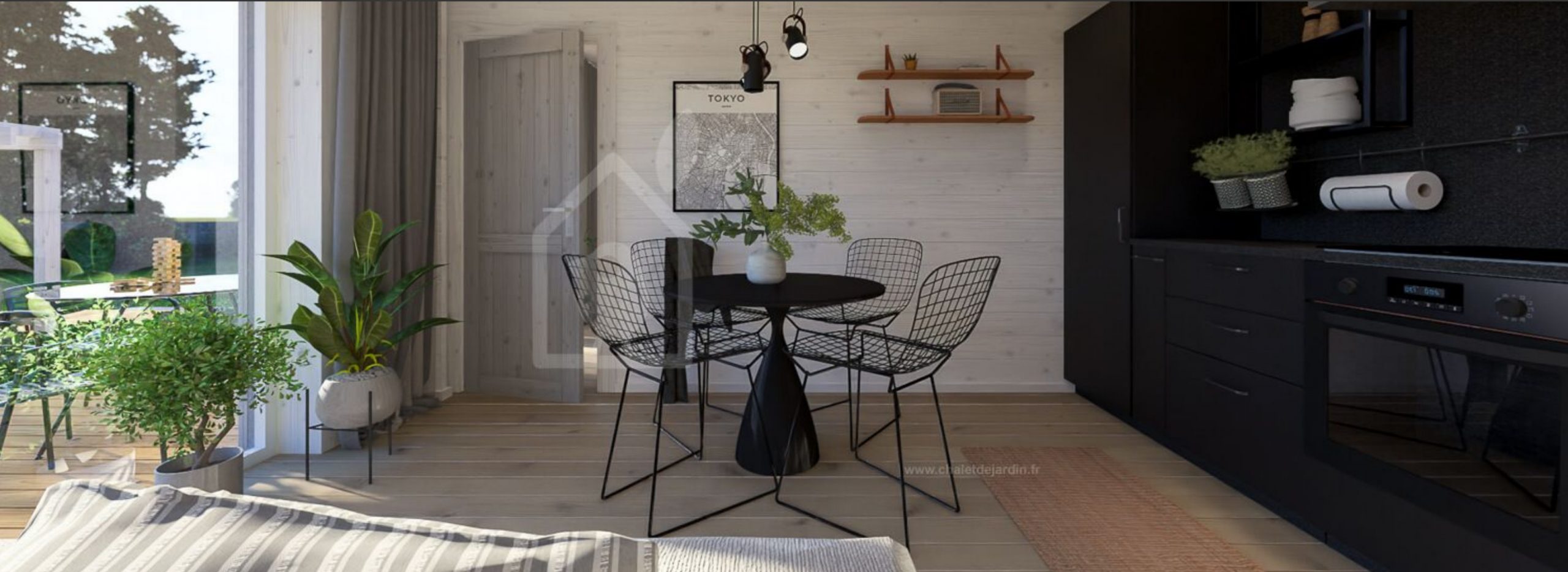 cuisine et salle à manger petite maison en bois contemporaine de 42m2 par Chalet de Jardin cuisine et salle à manger petite maison en bois contemporaine de 42m2 par Chalet de Jardin
