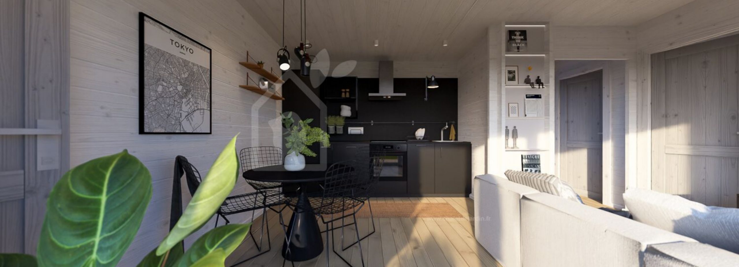 salon et cuisine petite maison en bois contemporaine de 42m2 par Chalet de Jardin salon et cuisine petite maison en bois contemporaine de 42m2 par Chalet de Jardin