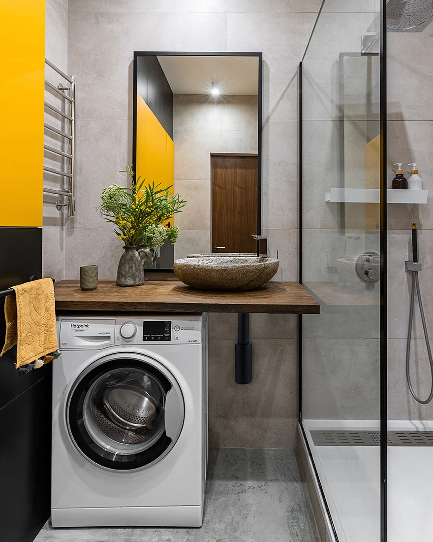 salle de bain grise et jaune décoration design studio 30m2 salle de bain grise et jaune décoration design studio 30m2