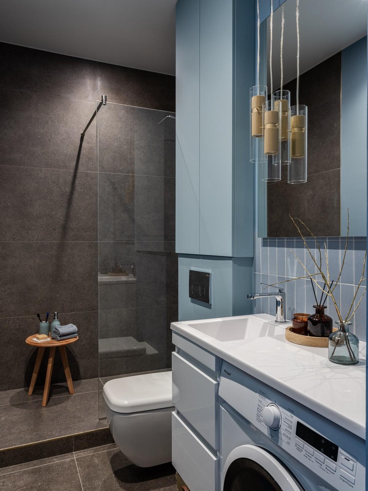 salle de bain avec espace buanderie studio 28m2 décoration contemporaine