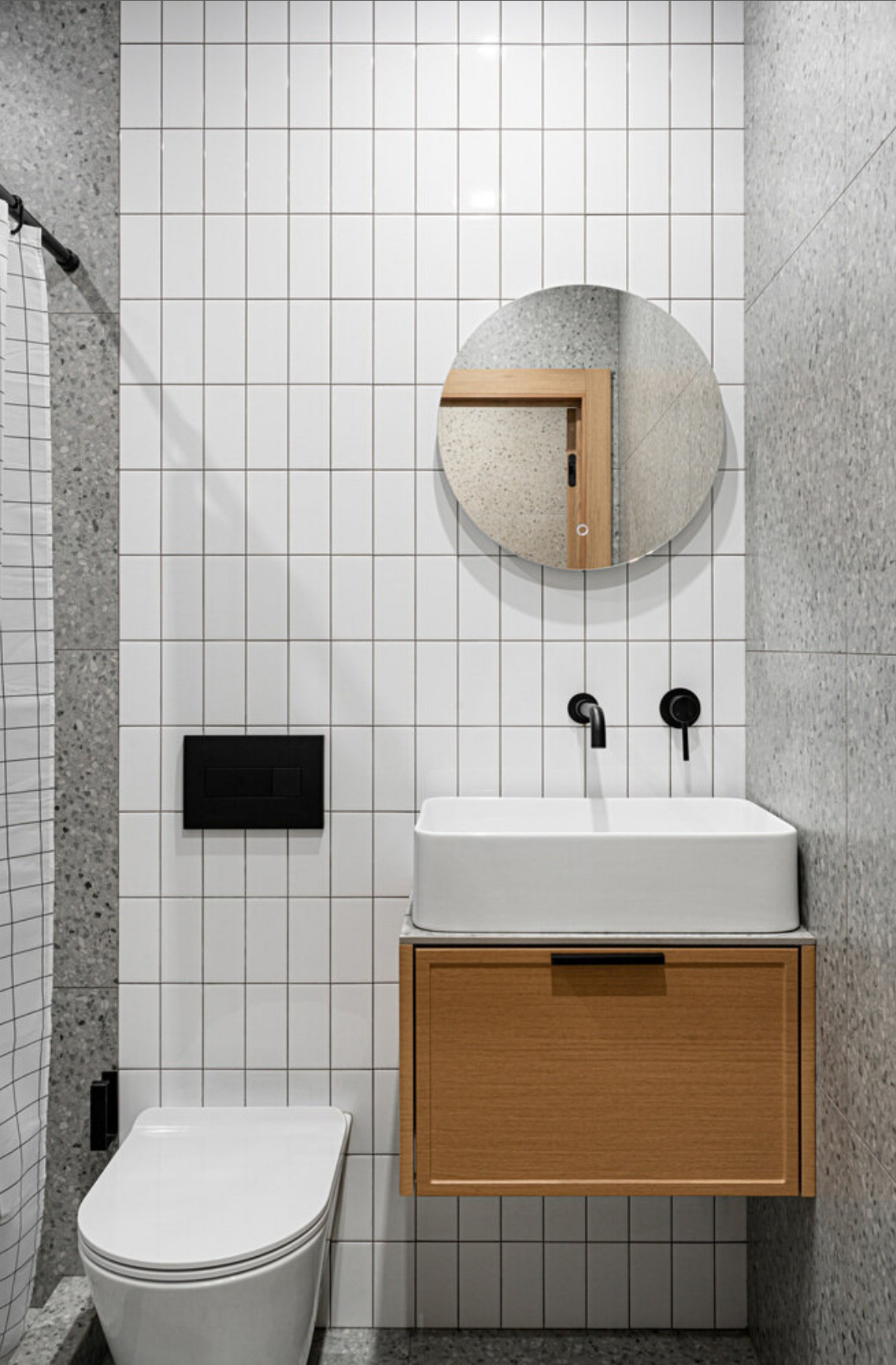 salle de bain bois et terrazzo gris studio 20m2 salle de bain bois et terrazzo gris studio 20m2
