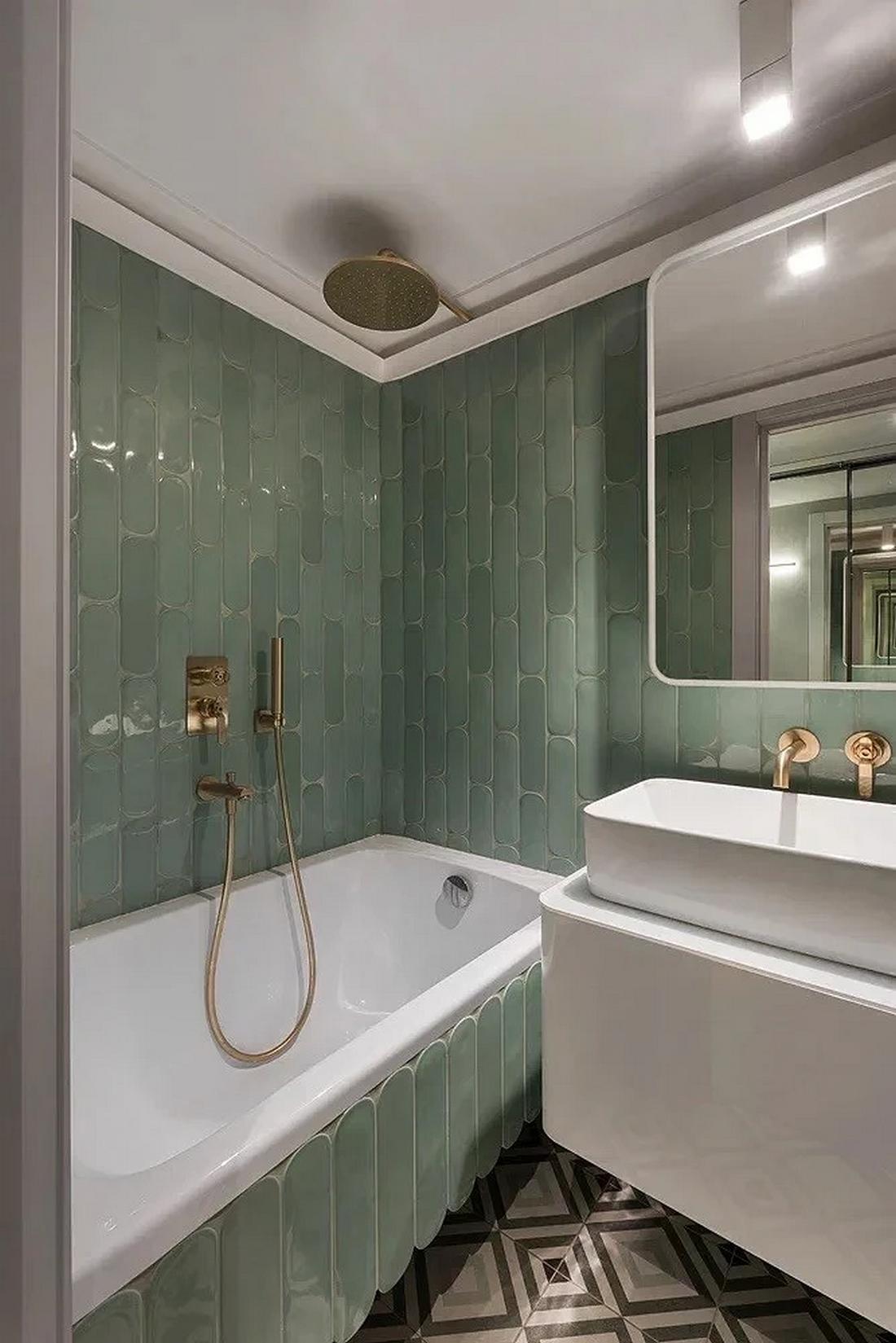 salle de bain carrelage vert studio atypique de 29m2 décoration colorée et vintage salle de bain carrelage vert studio atypique de 29m2 décoration colorée et vintage