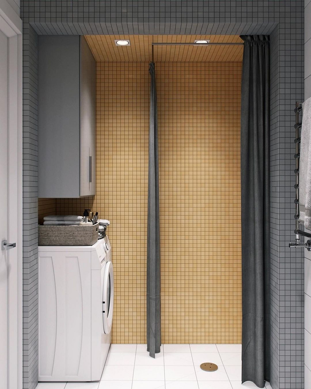 salle de bain studio 18m2 avec mezzanine décoration contemporaine
