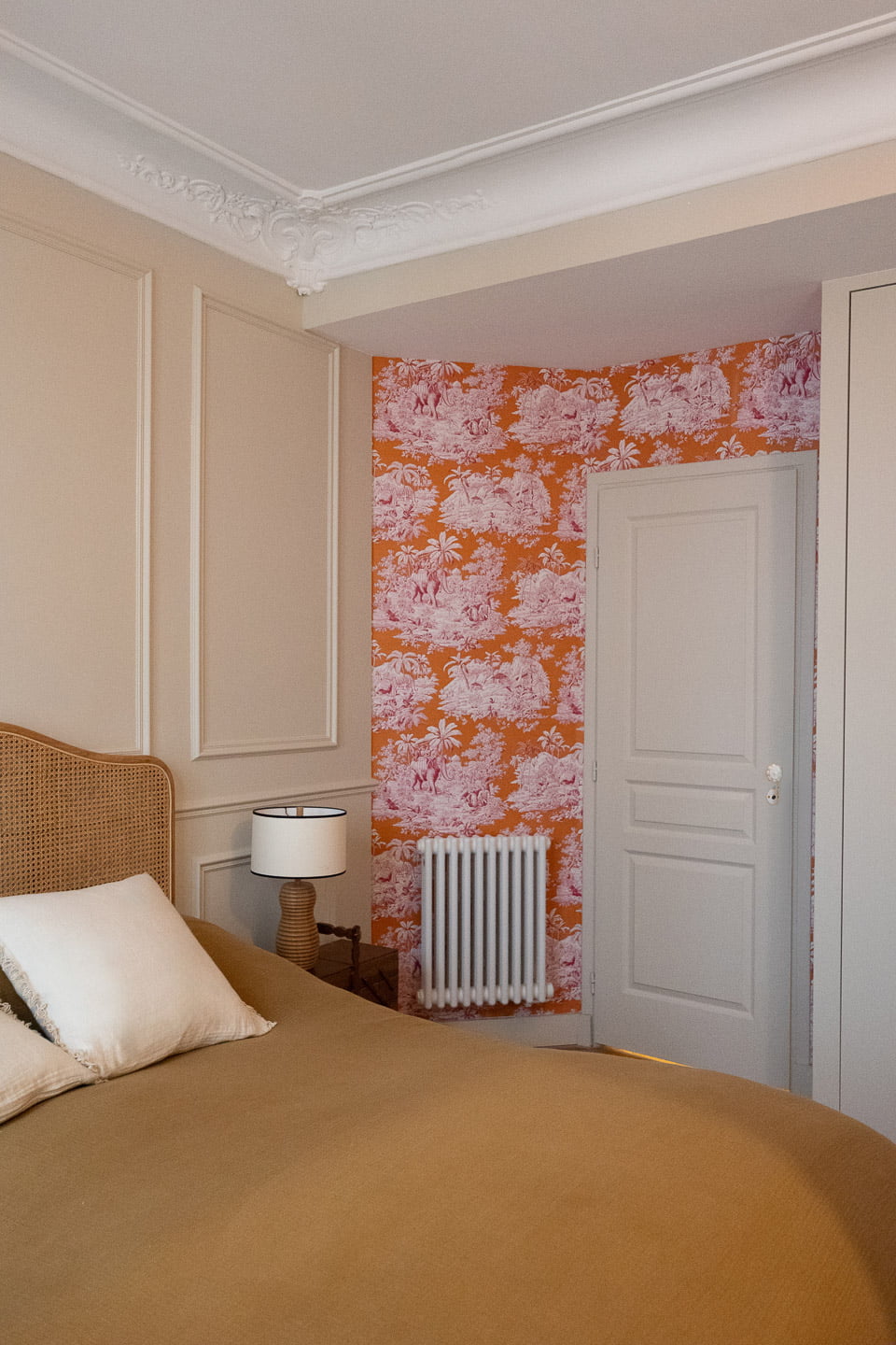 chambre décoration classique chic papier-peint toile de jouy orange chambre décoration classique chic papier-peint toile de jouy orange