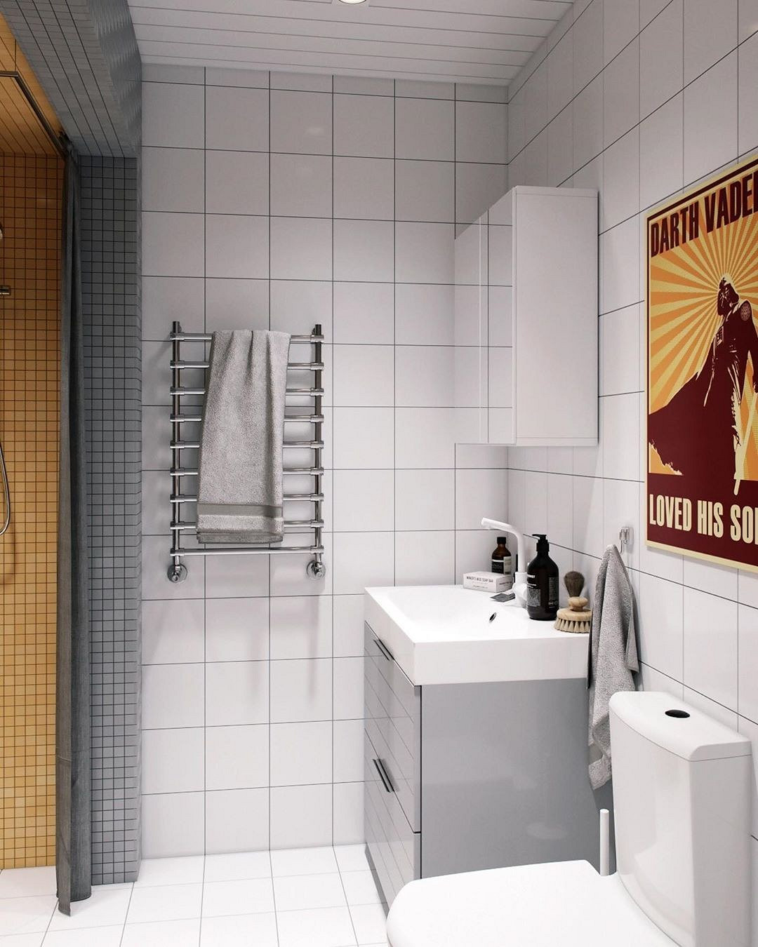 salle de bain studio 18m2 avec mezzanine décoration contemporaine