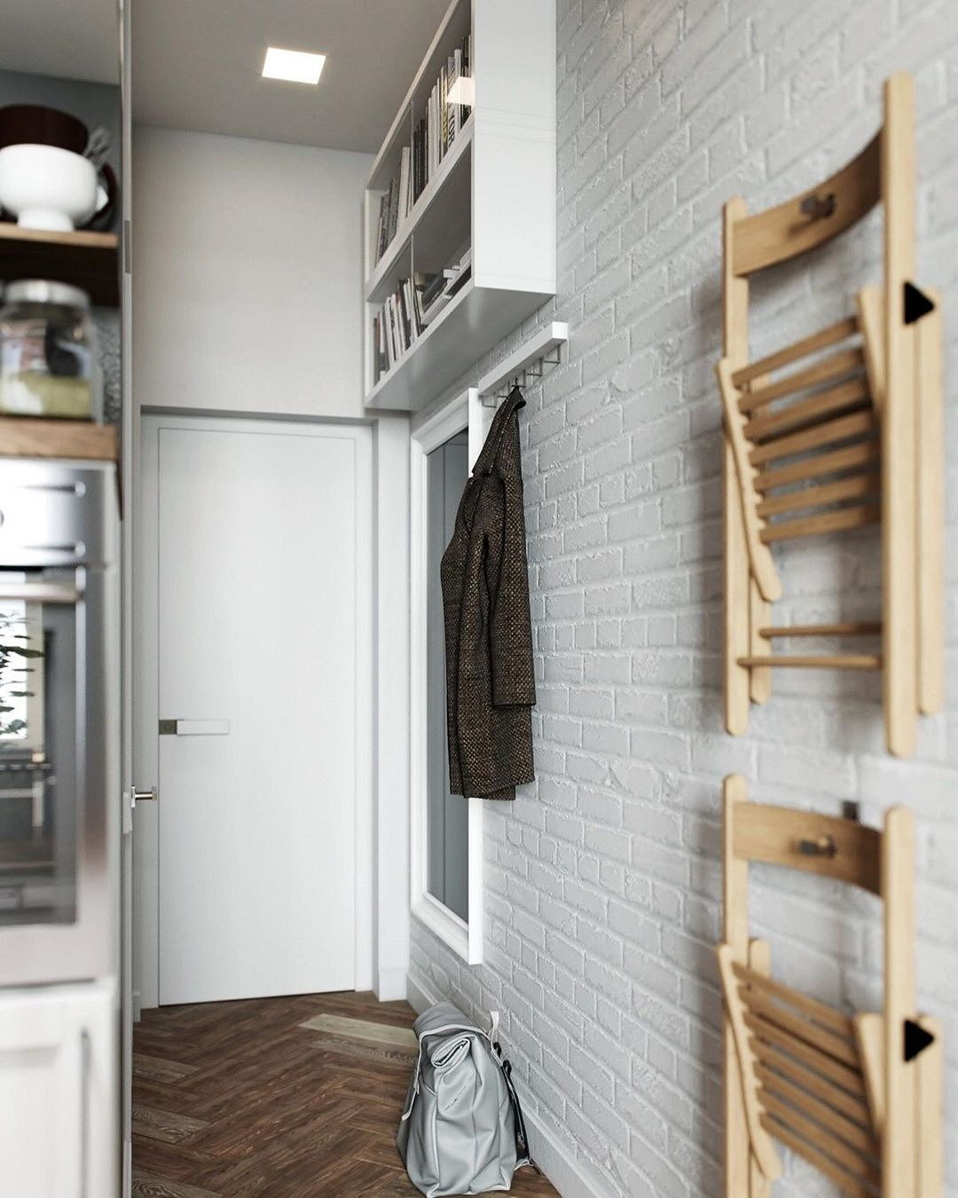 entrée studio 18m2 avec mezzanine décoration contemporaine