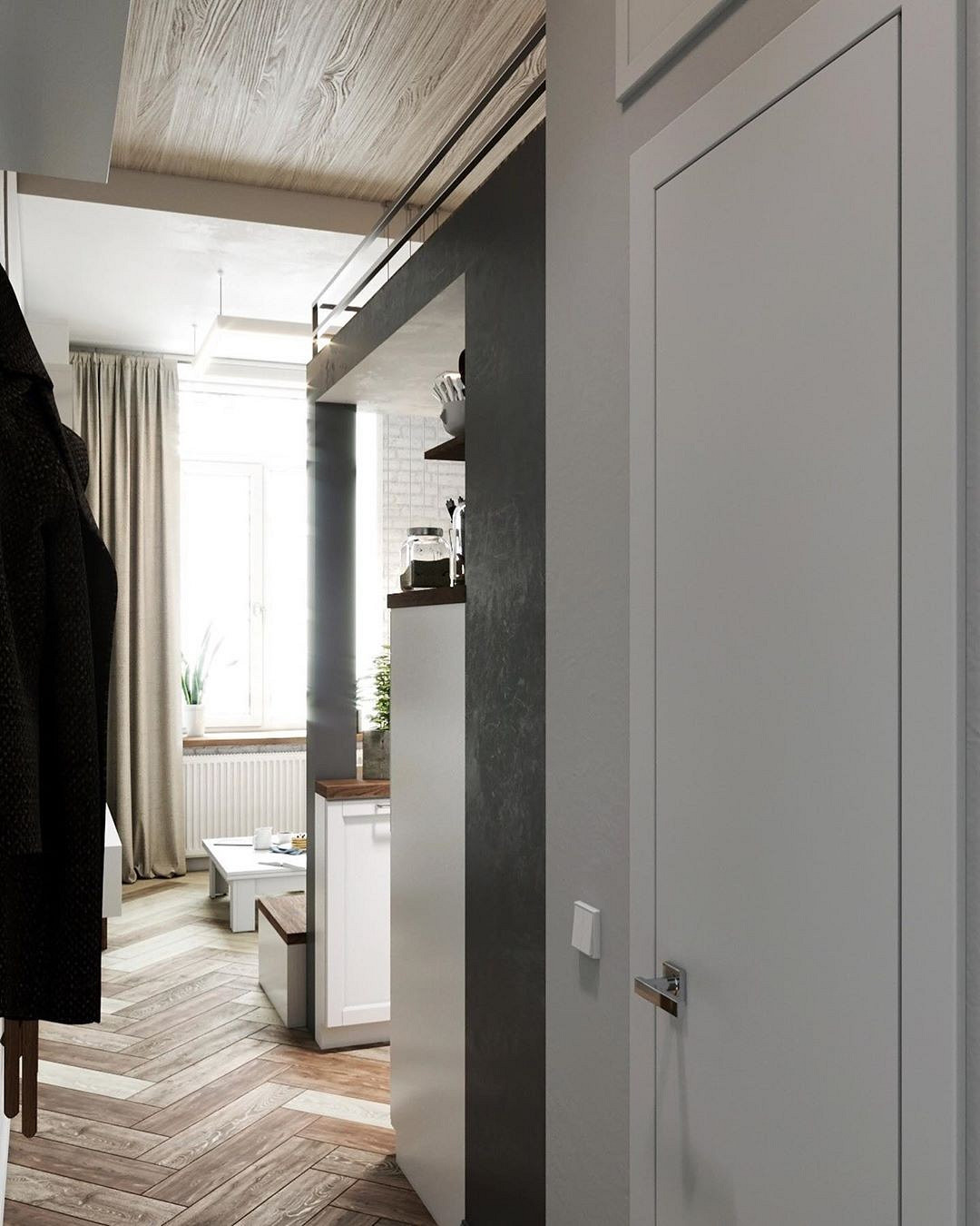 entrée studio 18m2 avec mezzanine décoration contemporaine