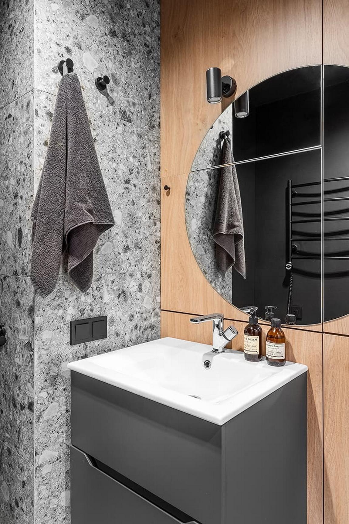 salle de bain bois et grise deux-pièces design 42m2