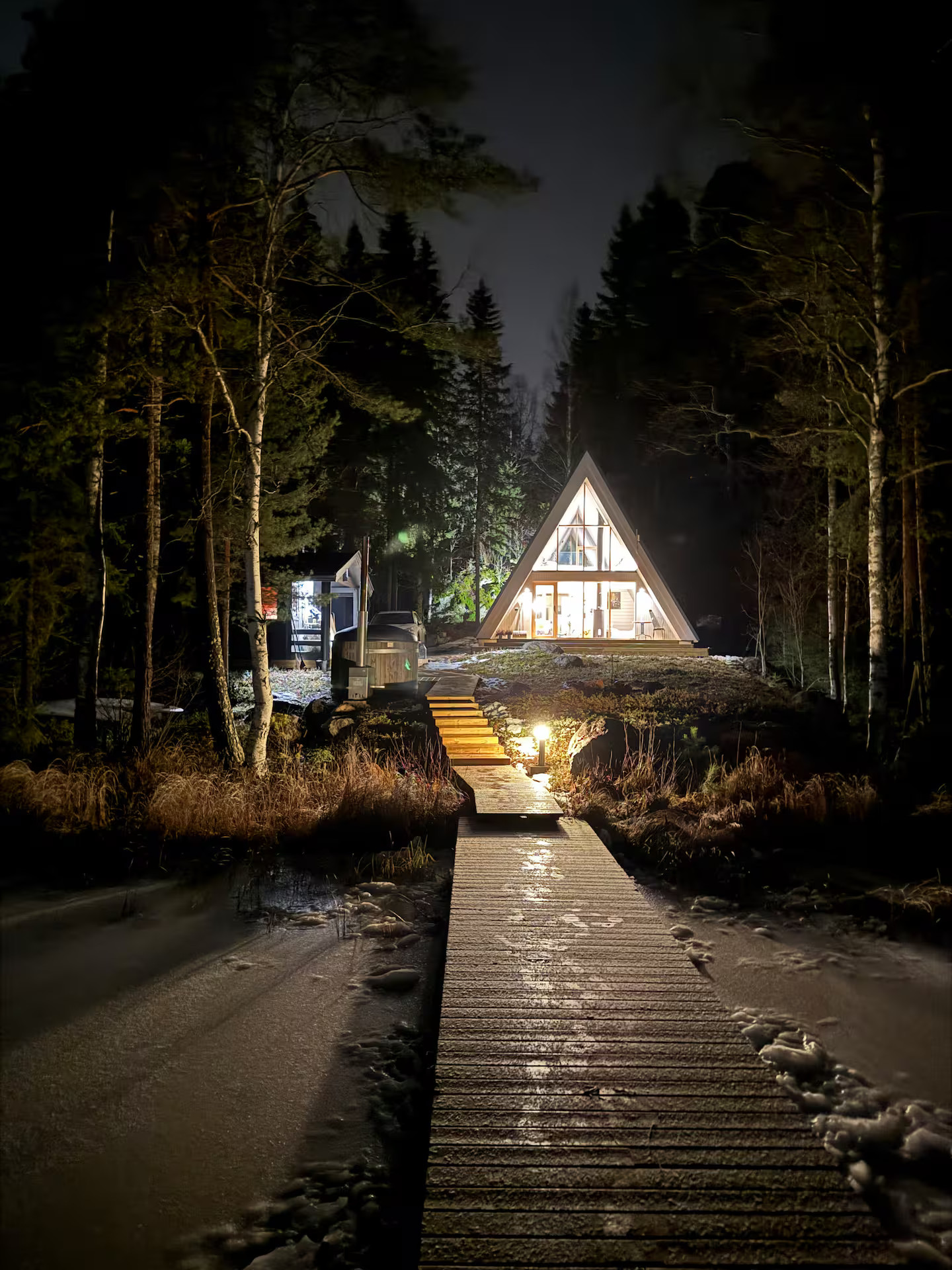 petite maison A Frame de 42m2 vue nocturne
