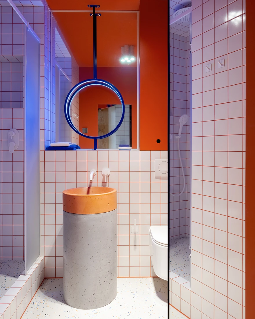 salle de bain design carrelage blanc joint orange studio 25m2 salle de bain design carrelage blanc joint orange studio 25m2