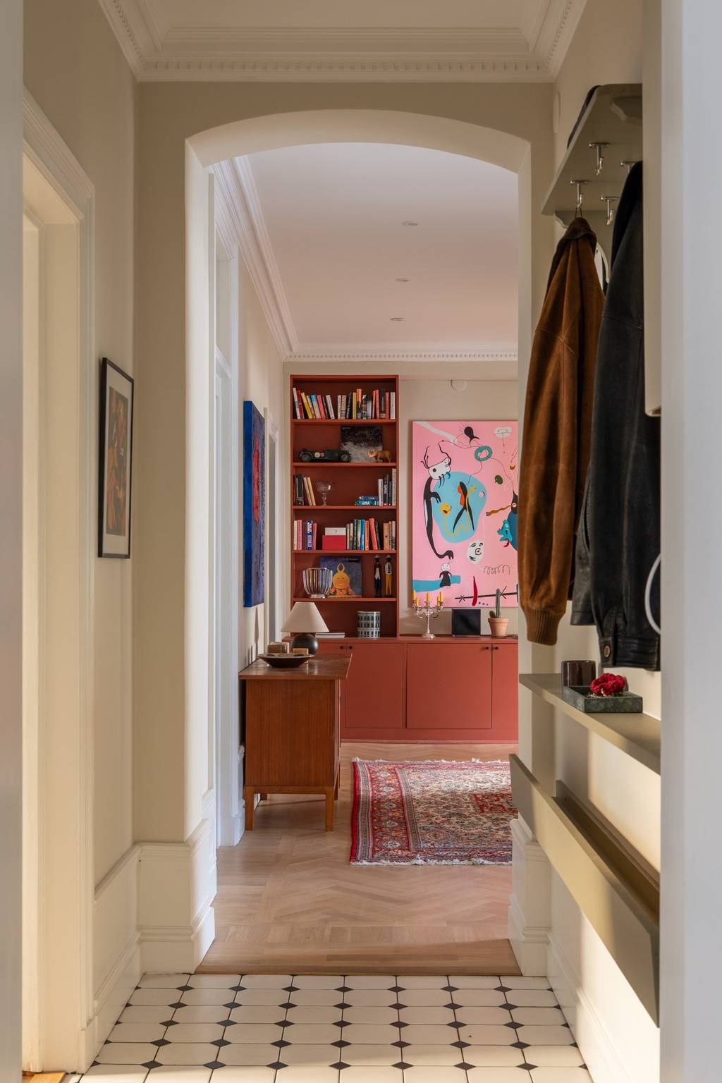 entrée et bureau décoration mid-century scandinave appartement ancien rénové